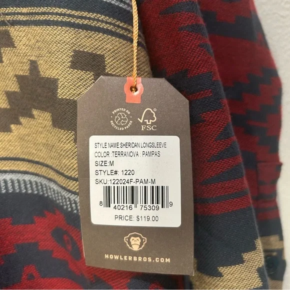 Howler Brothers Sheridan Flannel Shirt M – Blue Crimson Aztec – NWT - Picture 3 of 4